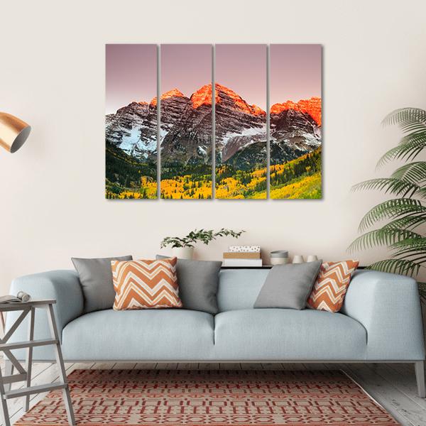 Sunrise On Maroon Bells Canvas Wall Art-4 Horizontal-Gallery Wrap-34" x 24"-Tiaracle