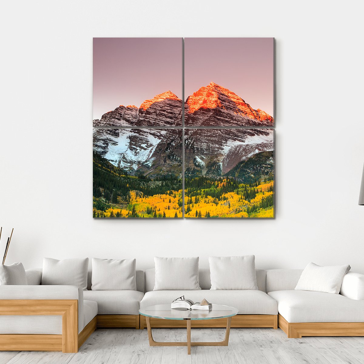 Sunrise On Maroon Bells Canvas Wall Art-4 Square-Gallery Wrap-17" x 17"-Tiaracle