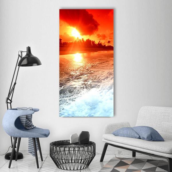 Sunrise On Ocean landscape Vertical Canvas Wall Art-1 Vertical-Gallery Wrap-12" x 24"-Tiaracle