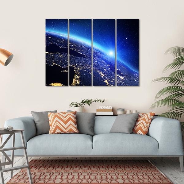 Sunrise On Planet Earth Canvas Wall Art-4 Horizontal-Gallery Wrap-34" x 24"-Tiaracle