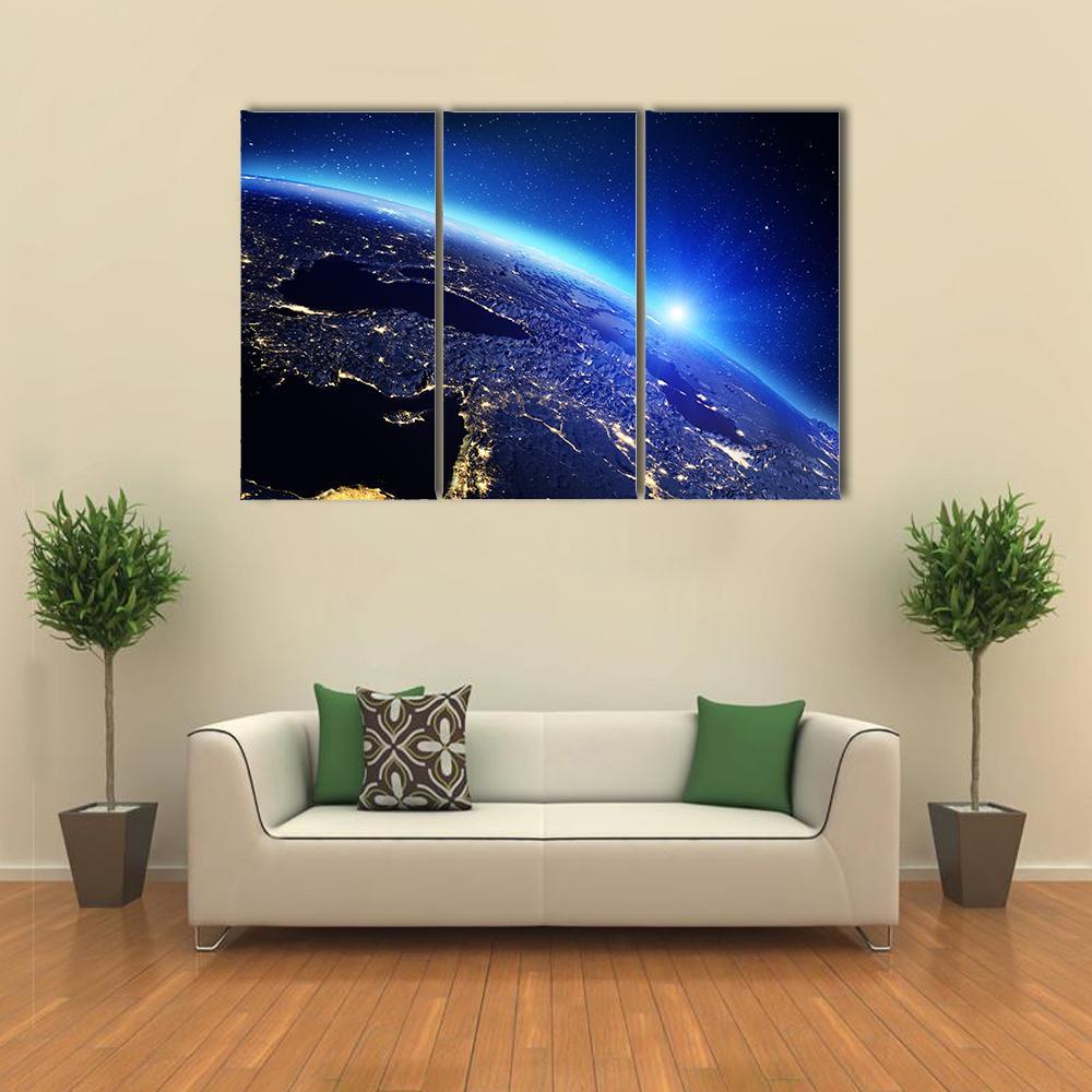 Sunrise On Planet Earth Canvas Wall Art-3 Horizontal-Gallery Wrap-37" x 24"-Tiaracle
