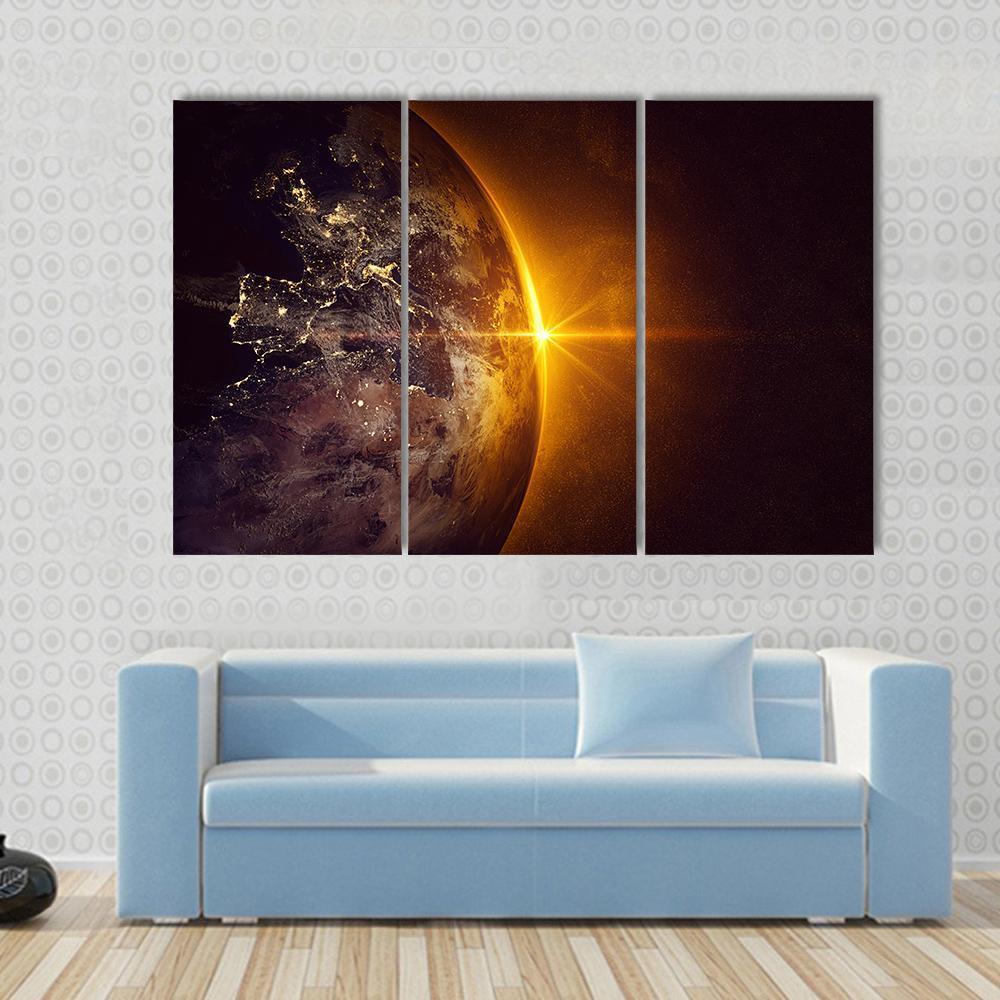 Sunrise On Planet Earth Canvas Wall Art-3 Horizontal-Gallery Wrap-37" x 24"-Tiaracle