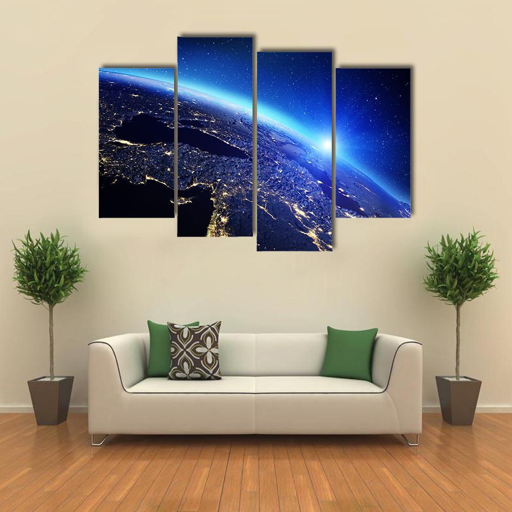 Sunrise On Planet Earth Canvas Wall Art-4 Pop-Gallery Wrap-50" x 32"-Tiaracle