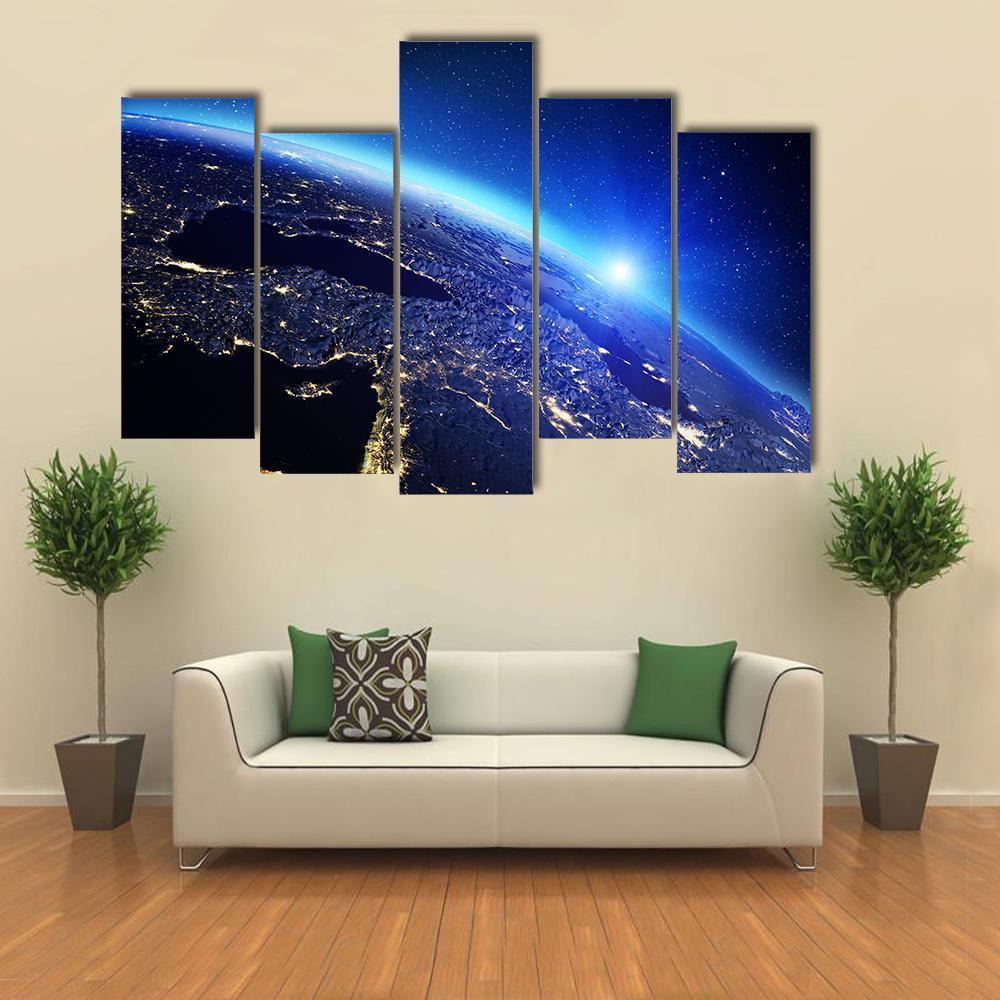Sunrise On Planet Earth Canvas Wall Art-5 Pop-Gallery Wrap-47" x 32"-Tiaracle