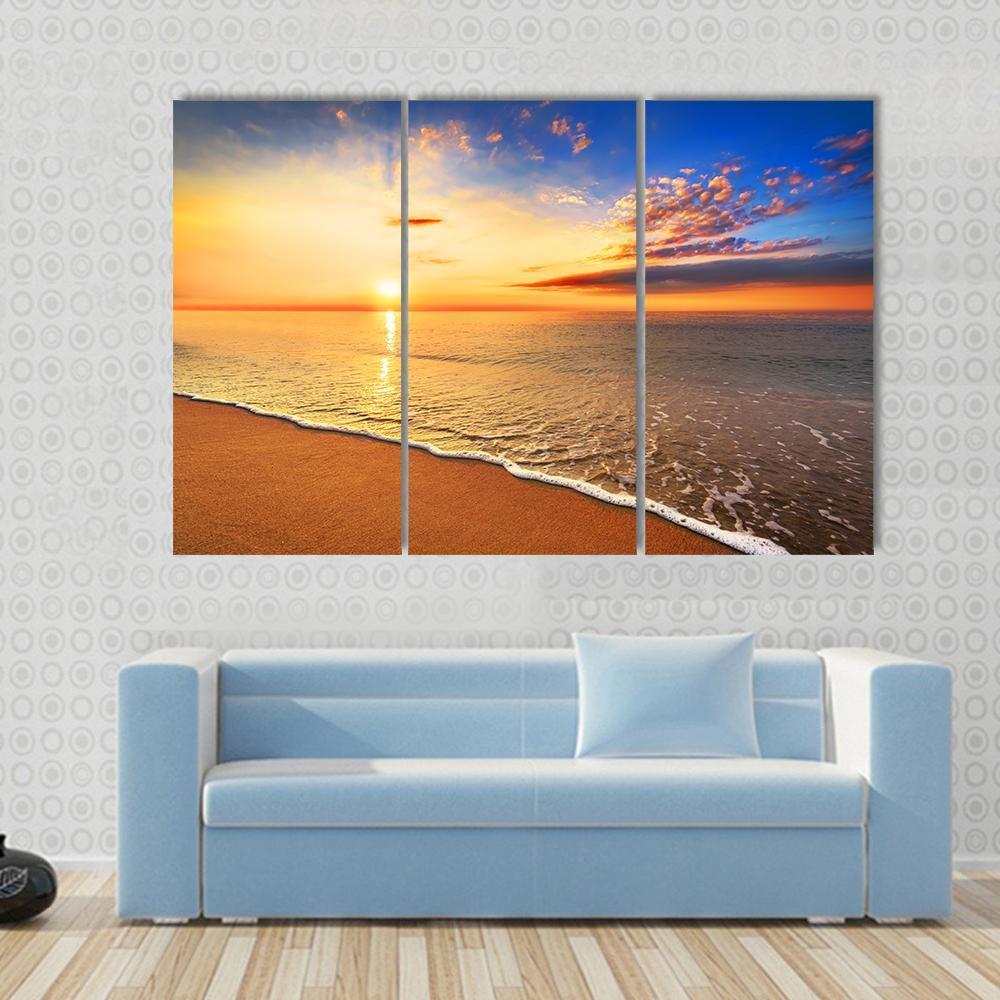 Sunrise On The Beach Canvas Wall Art-3 Horizontal-Gallery Wrap-37" x 24"-Tiaracle