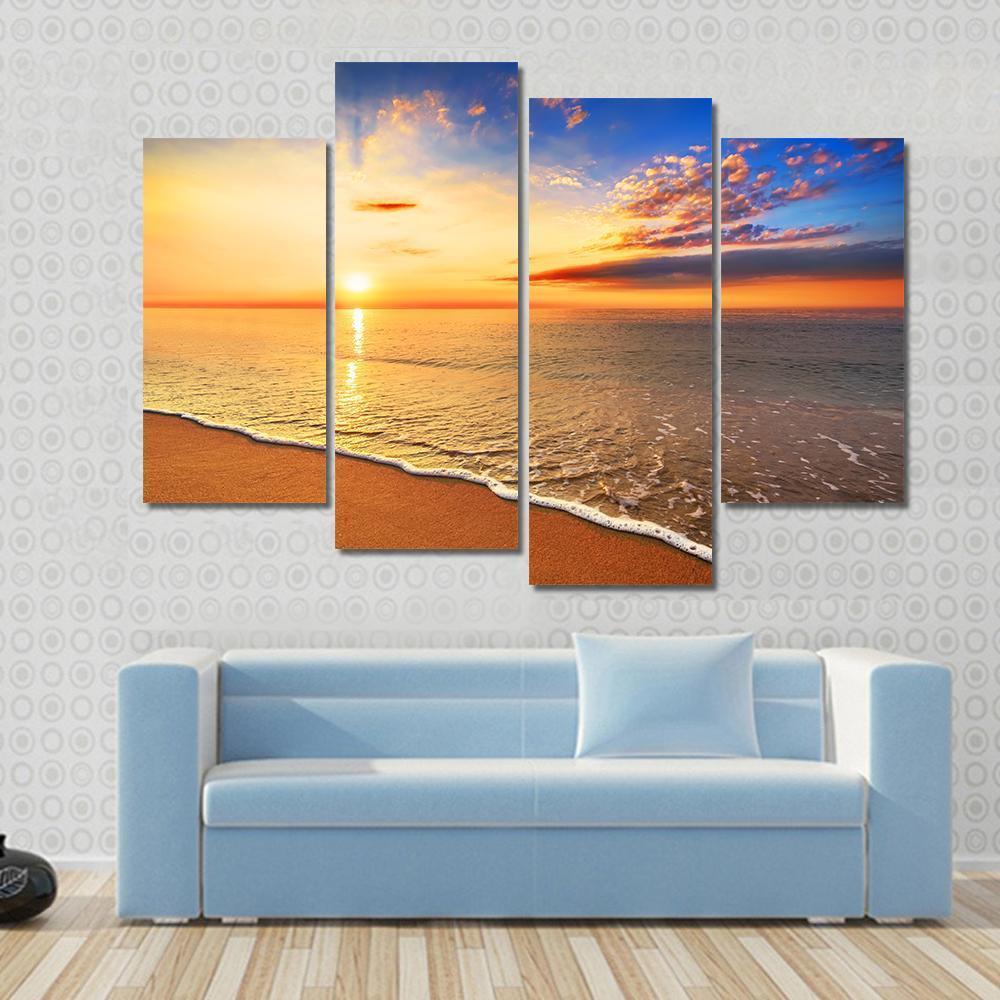Sunrise On The Beach Canvas Wall Art-4 Pop-Gallery Wrap-50" x 32"-Tiaracle