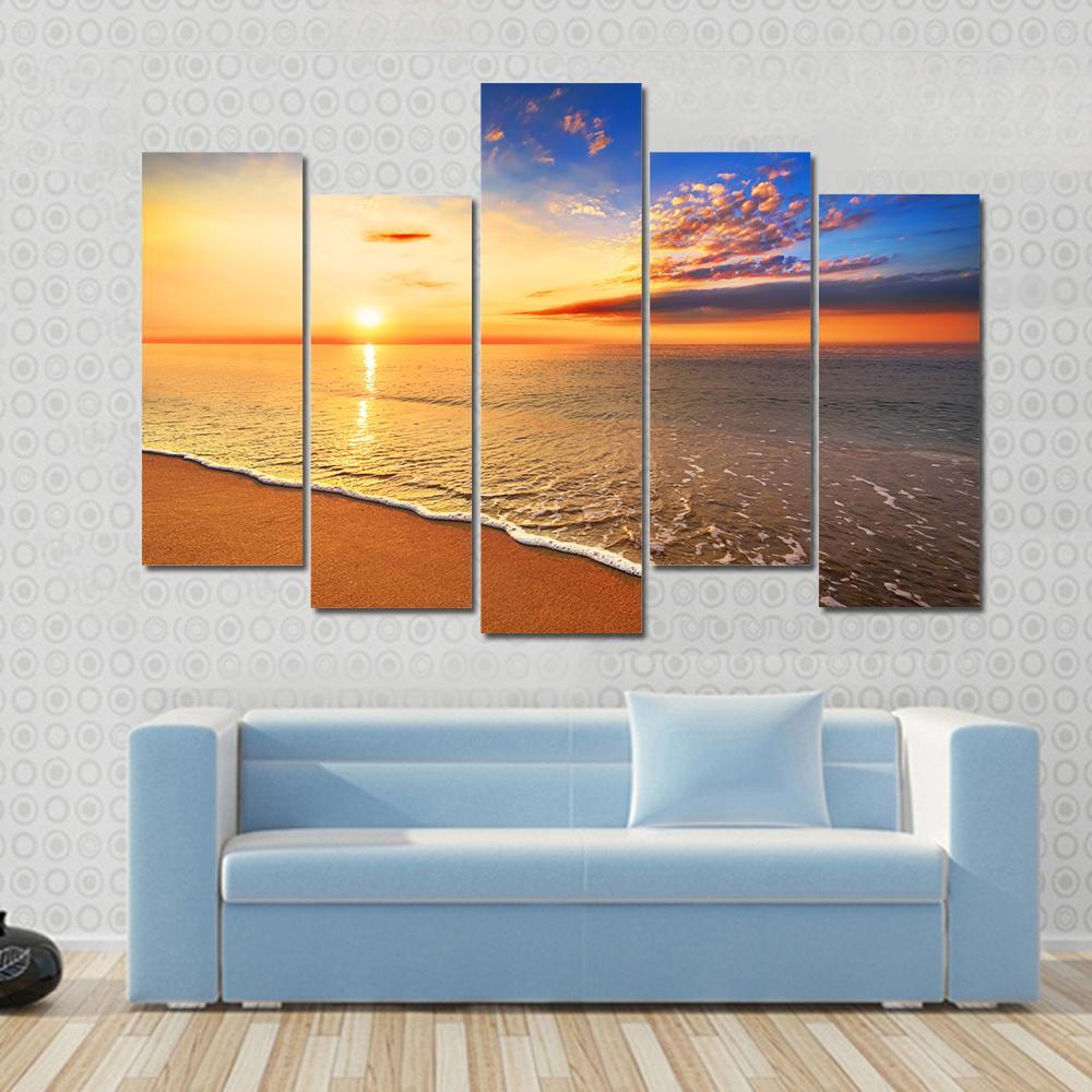 Sunrise On The Beach Canvas Wall Art-5 Pop-Gallery Wrap-47" x 32"-Tiaracle