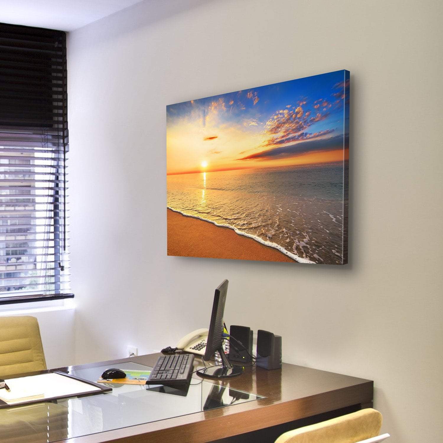 Sunrise On The Beach Canvas Wall Art-3 Horizontal-Gallery Wrap-25" x 16"-Tiaracle