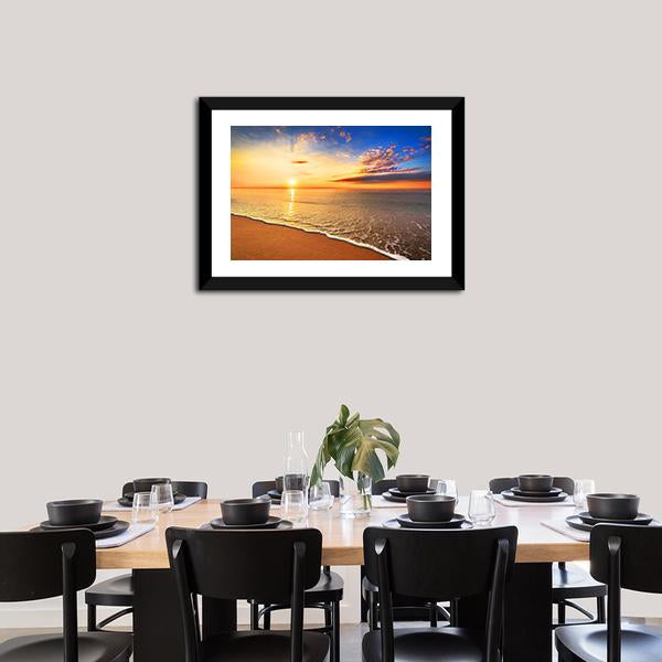 Sunrise With Bright Red Sky On Sea Canvas Wall Art - Tiaracle