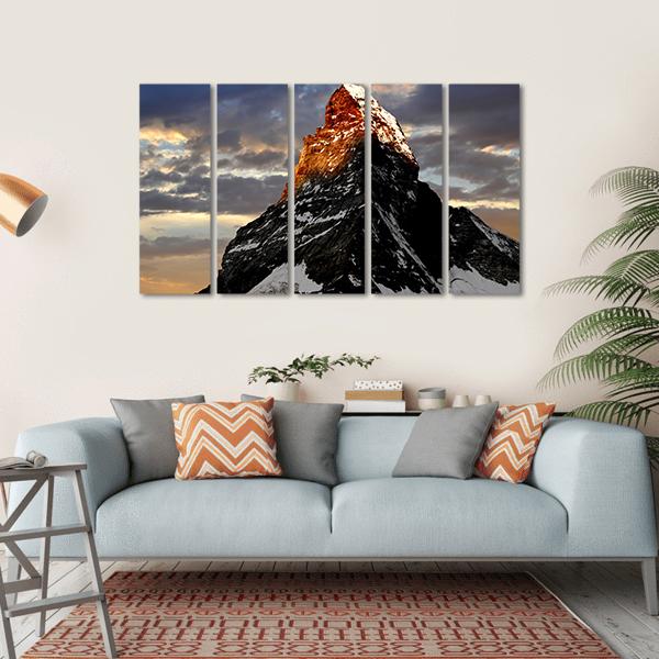 Sunrise On The Matterhorn Canvas Wall Art-5 Horizontal-Gallery Wrap-22" x 12"-Tiaracle