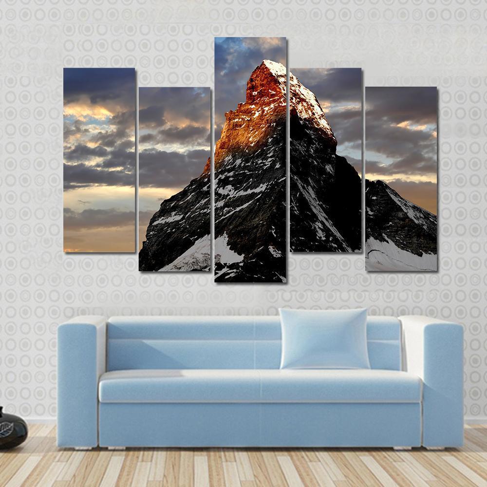 Sunrise On The Matterhorn Canvas Wall Art-5 Pop-Gallery Wrap-47" x 32"-Tiaracle