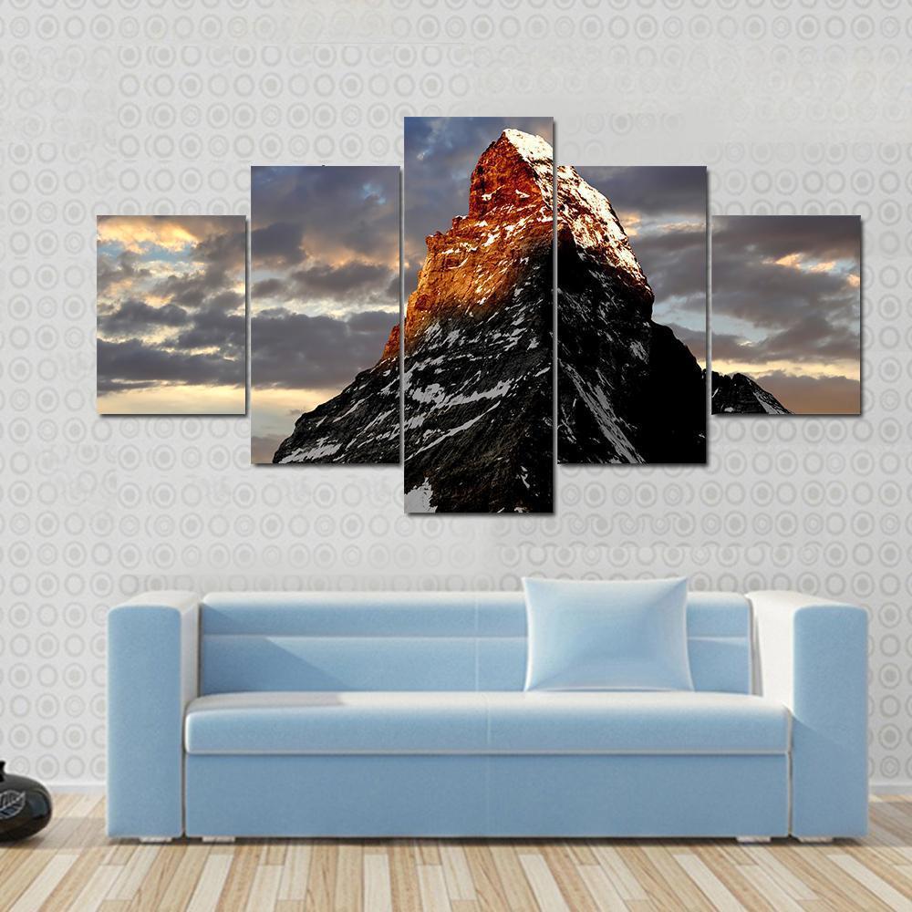 Sunrise On The Matterhorn Canvas Wall Art-5 Star-Gallery Wrap-62" x 32"-Tiaracle