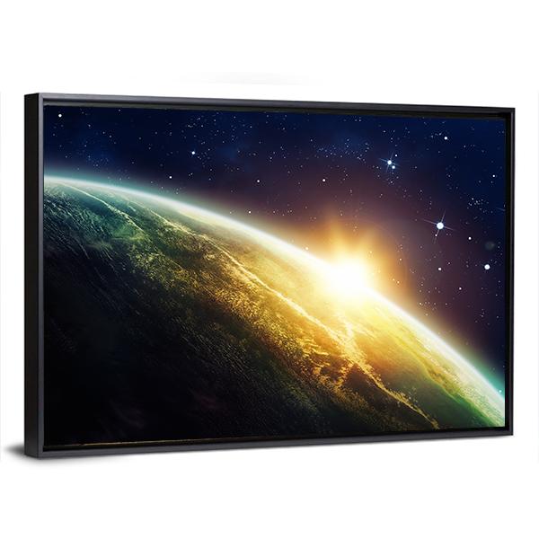 Sunrise On The Planet From Space Canvas Wall Art-3 Horizontal-Gallery Wrap-25" x 16"-Tiaracle