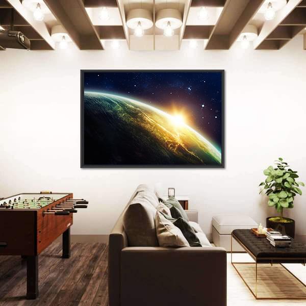 Sunrise On The Planet From Space Canvas Wall Art-3 Horizontal-Gallery Wrap-25" x 16"-Tiaracle