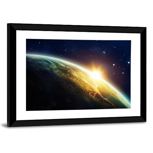 Sunrise On The Planet From Space Canvas Wall Art-3 Horizontal-Gallery Wrap-25" x 16"-Tiaracle