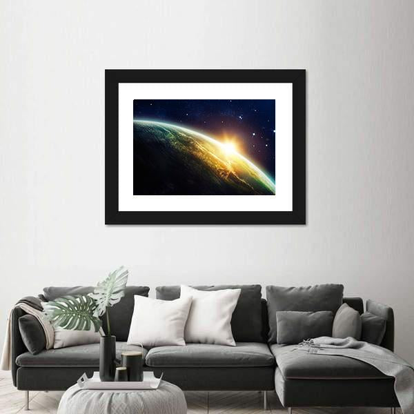 Sunrise On The Planet From Space Canvas Wall Art-3 Horizontal-Gallery Wrap-25" x 16"-Tiaracle