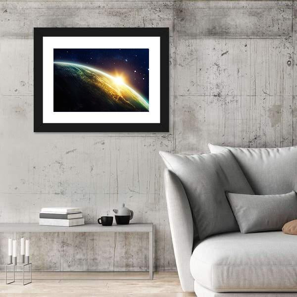Sunrise On The Planet From Space Canvas Wall Art-3 Horizontal-Gallery Wrap-25" x 16"-Tiaracle