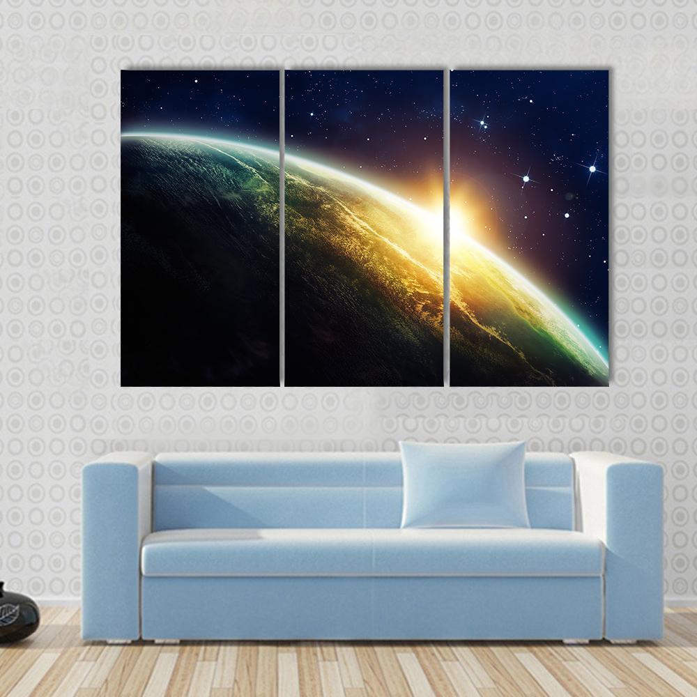 Sunrise On The Planet From Space Canvas Wall Art-3 Horizontal-Gallery Wrap-37" x 24"-Tiaracle