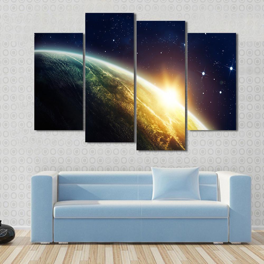 Sunrise On The Planet From Space Canvas Wall Art-4 Pop-Gallery Wrap-50" x 32"-Tiaracle