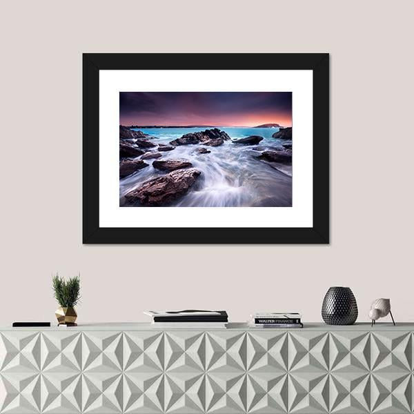 Sunrise Over Australian Beach Canvas Wall Art-1 Piece-Framed Print-20" x 16"-Tiaracle