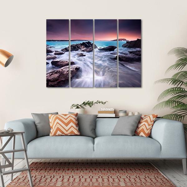 Sunrise Over Australian Beach Canvas Wall Art-4 Horizontal-Gallery Wrap-34" x 24"-Tiaracle