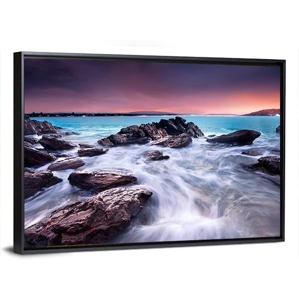 Sunrise Over Australian Beach Canvas Wall Art-3 Horizontal-Gallery Wrap-25" x 16"-Tiaracle