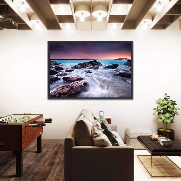 Sunrise Over Australian Beach Canvas Wall Art-3 Horizontal-Gallery Wrap-25" x 16"-Tiaracle