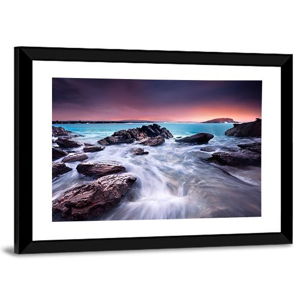 Sunrise Over Australian Beach Canvas Wall Art-3 Horizontal-Gallery Wrap-25" x 16"-Tiaracle