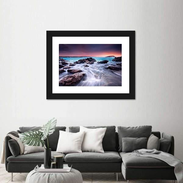 Sunrise Over Australian Beach Canvas Wall Art-3 Horizontal-Gallery Wrap-25" x 16"-Tiaracle