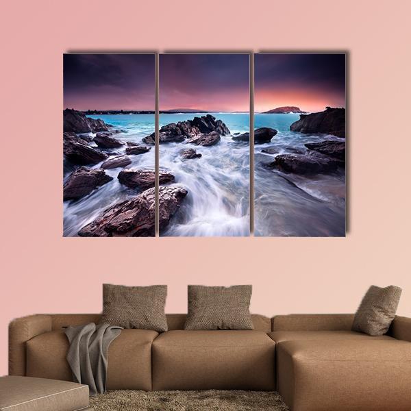 Sunrise Over Australian Beach Canvas Wall Art-3 Horizontal-Gallery Wrap-37" x 24"-Tiaracle