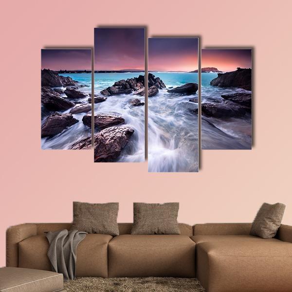 Sunrise Over Australian Beach Canvas Wall Art-5 Pop-Gallery Wrap-47" x 32"-Tiaracle