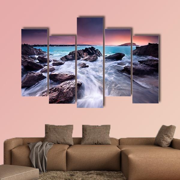 Sunrise Over Australian Beach Canvas Wall Art-5 Pop-Gallery Wrap-47" x 32"-Tiaracle