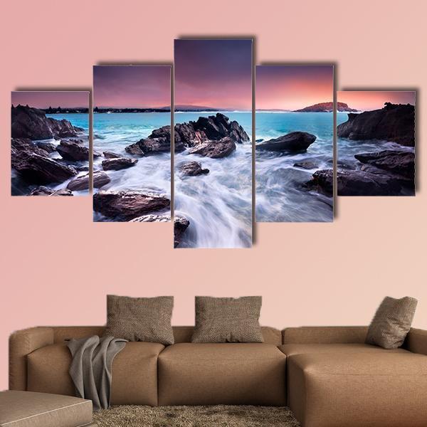 Sunrise Over Australian Beach Canvas Wall Art-5 Star-Gallery Wrap-62" x 32"-Tiaracle