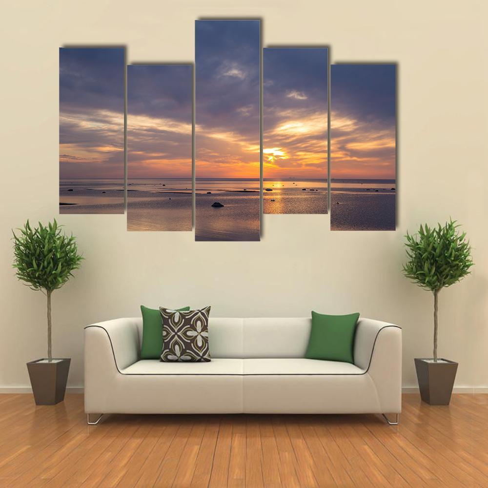 Sunrise Over Baltic Sea Canvas Wall Art-5 Pop-Gallery Wrap-47" x 32"-Tiaracle