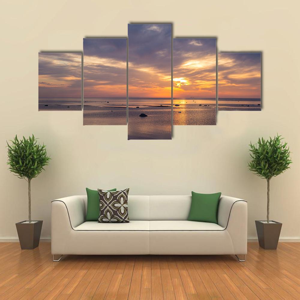 Sunrise Over Baltic Sea Canvas Wall Art-5 Star-Gallery Wrap-62" x 32"-Tiaracle