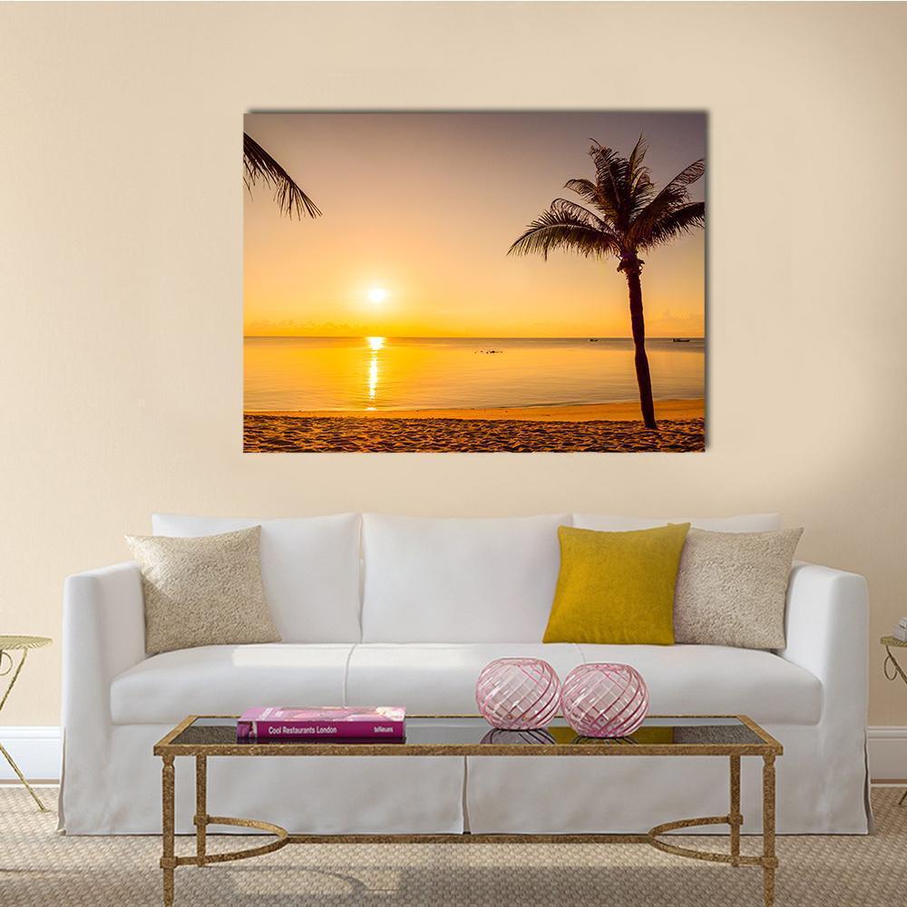 Sunrise Over Beach Sea Canvas Wall Art-1 Piece-Gallery Wrap-48" x 32"-Tiaracle