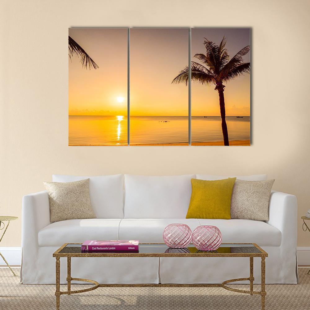 Sunrise Over Beach Sea Canvas Wall Art-3 Horizontal-Gallery Wrap-37" x 24"-Tiaracle