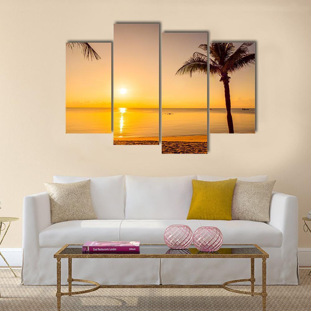 Sunrise Over Beach Sea Canvas Wall Art-4 Pop-Gallery Wrap-50" x 32"-Tiaracle