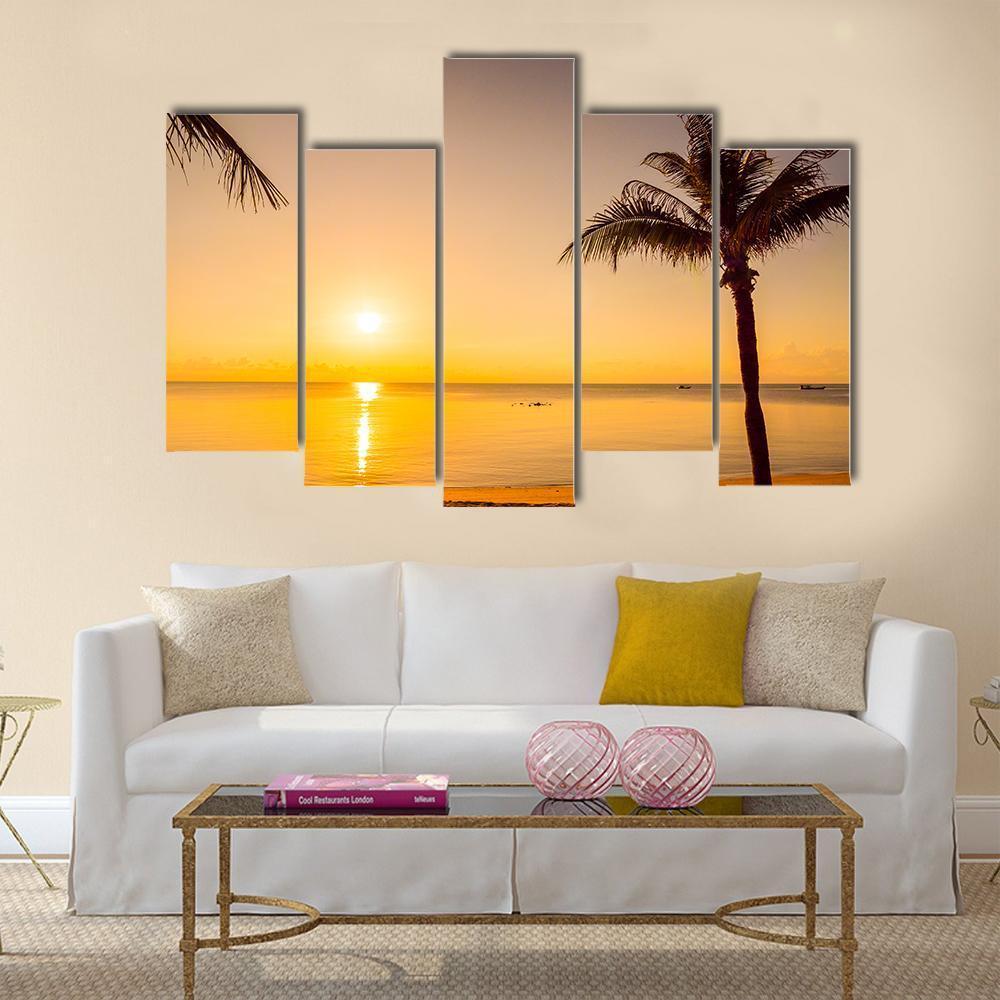 Sunrise Over Beach Sea Canvas Wall Art-5 Pop-Gallery Wrap-47" x 32"-Tiaracle