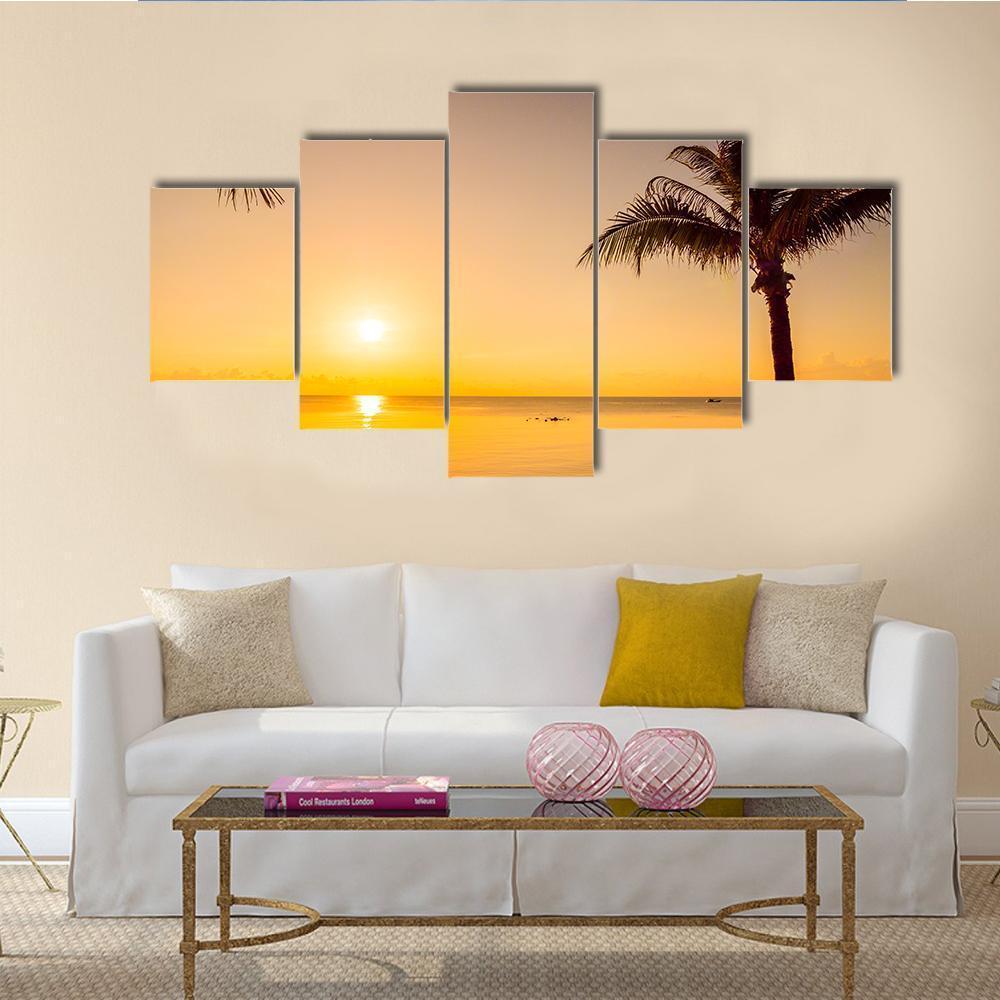 Sunrise Over Beach Sea Canvas Wall Art-5 Star-Gallery Wrap-62" x 32"-Tiaracle