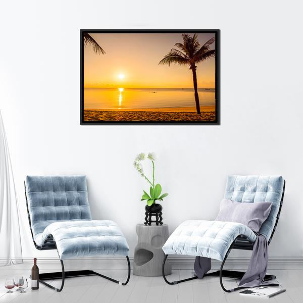 Sunrise Over Beach Sea Canvas Wall Art-1 Piece-Floating Frame-24" x 16"-Tiaracle