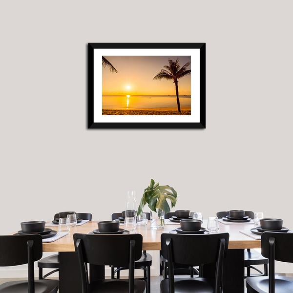 Sunrise Over Beach Sea Canvas Wall Art-1 Piece-Framed Print-20" x 16"-Tiaracle