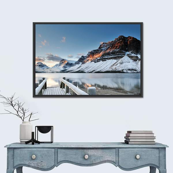 Sunrise Over Bow Lake In Banff National Park Canvas Wall Art-1 Piece-Floating Frame-24" x 16"-Tiaracle