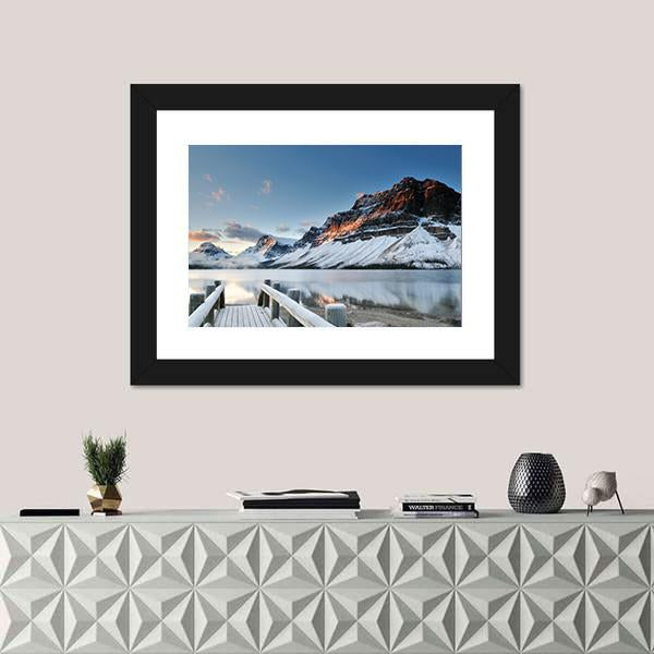 Sunrise Over Bow Lake In Banff National Park Canvas Wall Art-1 Piece-Framed Print-20" x 16"-Tiaracle