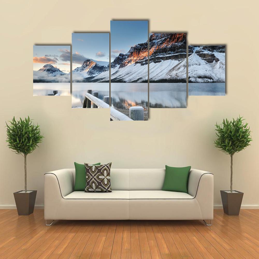 Sunrise Over Bow Lake In Banff National Park Canvas Wall Art-5 Star-Gallery Wrap-62" x 32"-Tiaracle