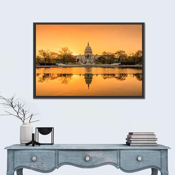 Sunrise Over Capitol Building Canvas Wall Art-3 Horizontal-Gallery Wrap-25" x 16"-Tiaracle