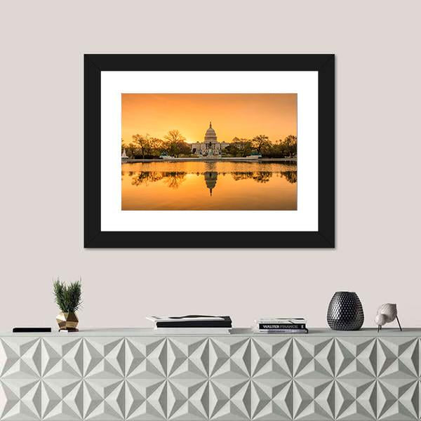 Sunrise Over Capitol Building Canvas Wall Art-3 Horizontal-Gallery Wrap-25" x 16"-Tiaracle