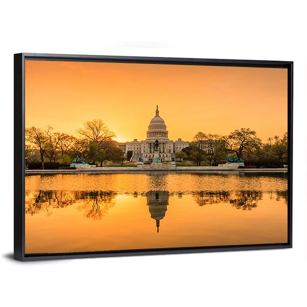 Sunrise Over Capitol Building Canvas Wall Art-3 Horizontal-Gallery Wrap-25" x 16"-Tiaracle