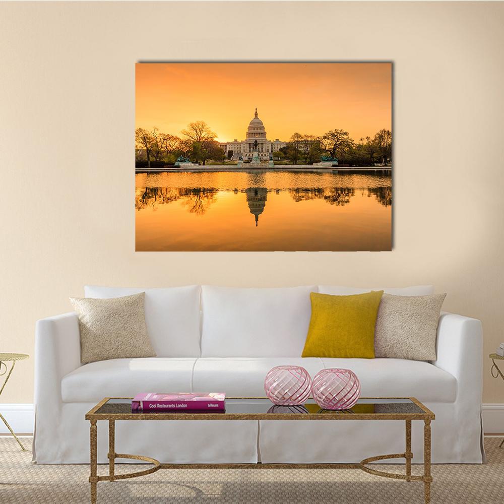 Sunrise Over Capitol Building Canvas Wall Art-1 Piece-Gallery Wrap-48" x 32"-Tiaracle