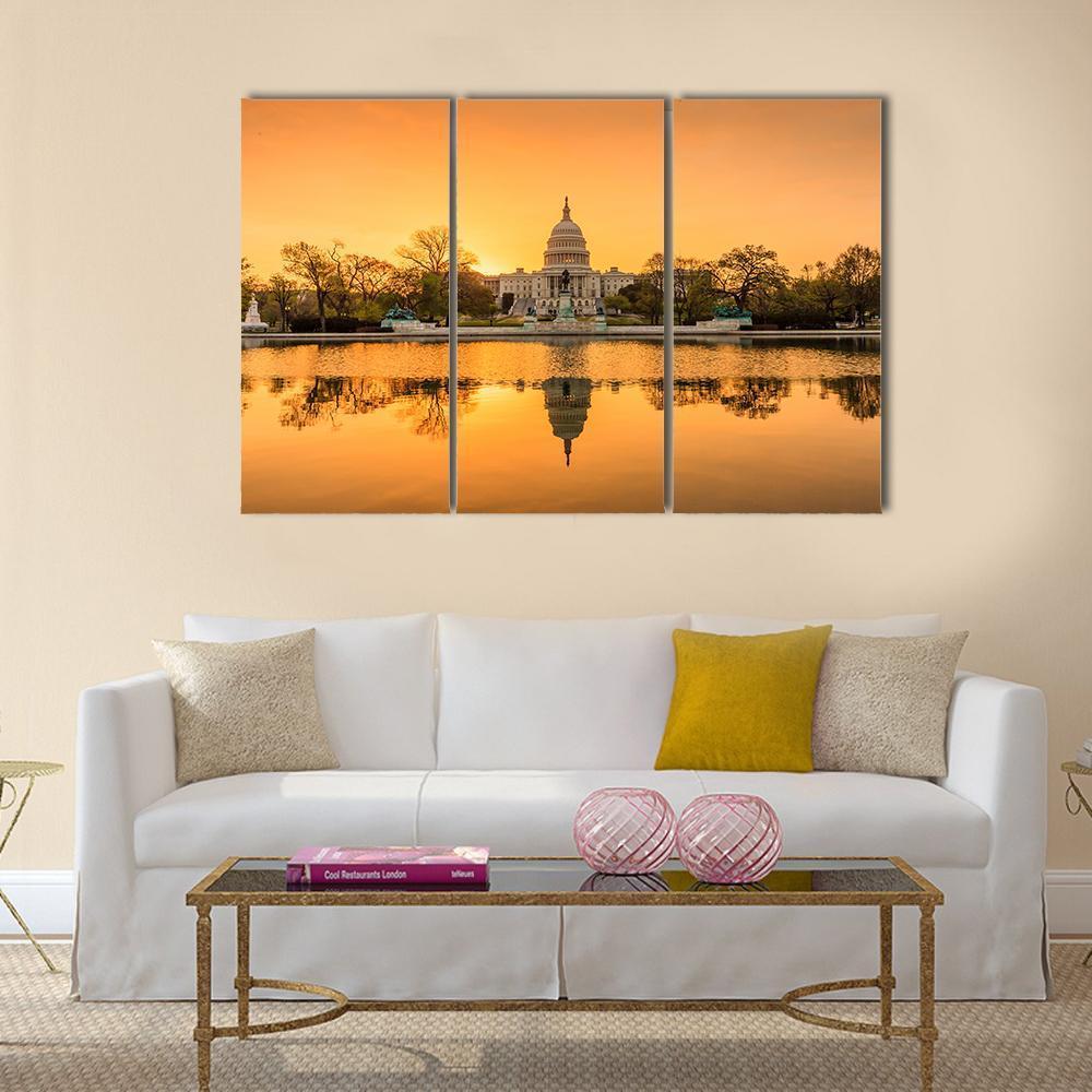 Sunrise Over Capitol Building Canvas Wall Art-3 Horizontal-Gallery Wrap-37" x 24"-Tiaracle